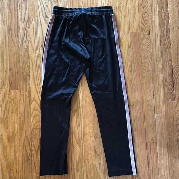 Sandro Paris sz 1 Black shiny Track Pants pink Side Stripes elastic + tie waist - Picture 8 of 8